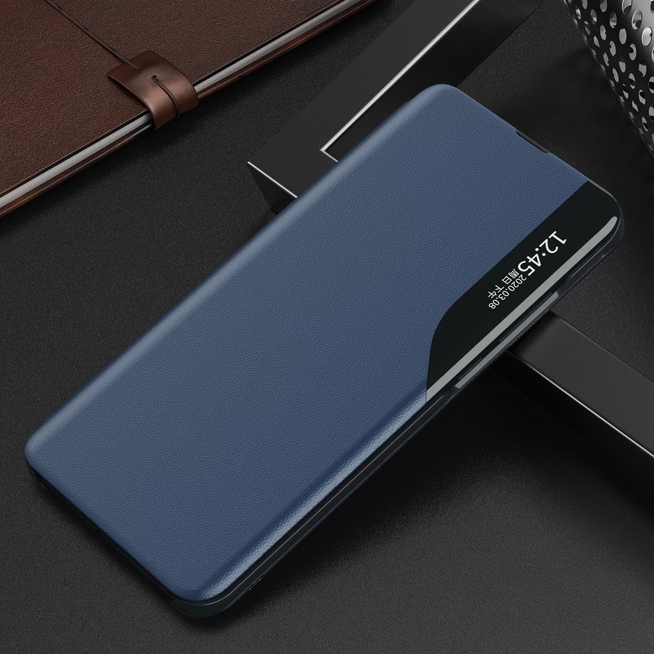Mbështjellës Hurtel Eco Leather View Case për Samsung Galaxy S25, Kaltër