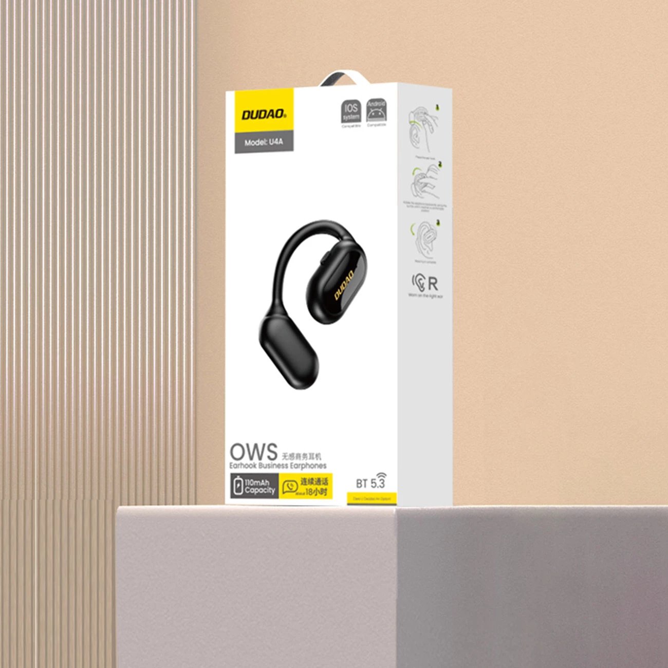 Kufje Bluetooth biznesi, Dudao U4A, Bluetooth 5.3, OWS open-ear, IPX5, standby 300h, e zezë