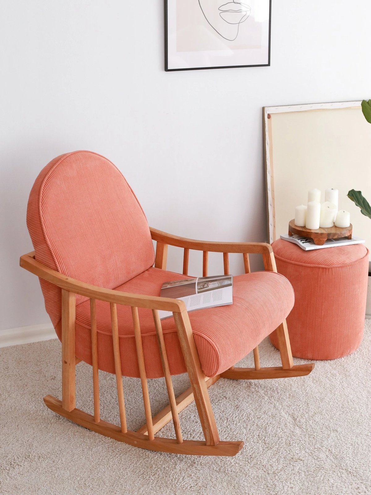 Karrige Wing Klea, kadife korduroj, ngjyrë korale