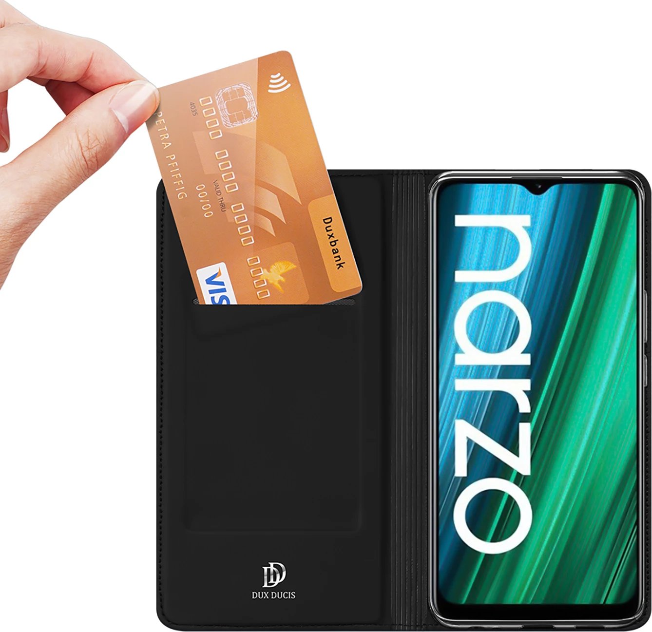 Mbështjellës Dux Ducis Skin Pro për Realme Narzo 50A, me kapak, i zi