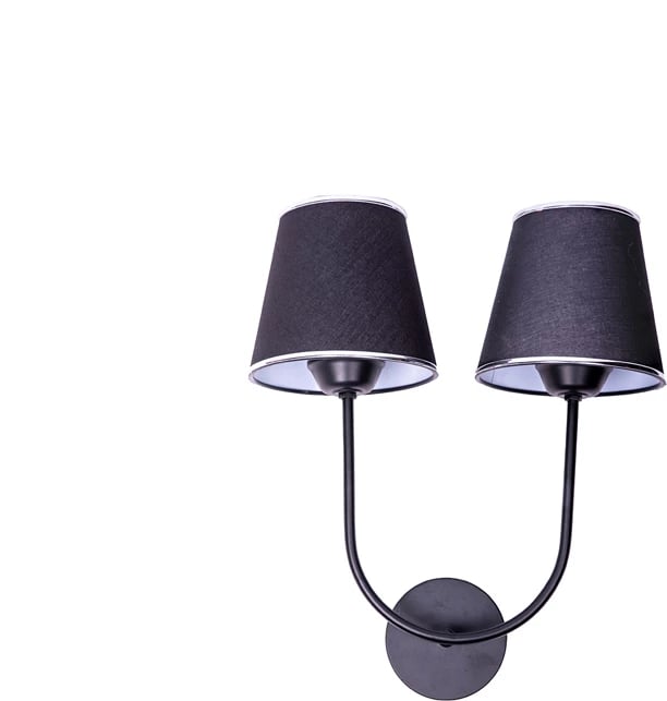 Llambë muri me 2 drita, abazhur ngjyrë zezë-argjendi, metal i zi, 27x13x41cm