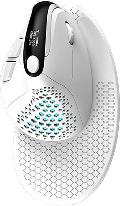 Maus vertikal Delux M618XSD, RGB, wireless, OLED, 4000 DPI, i bardhë