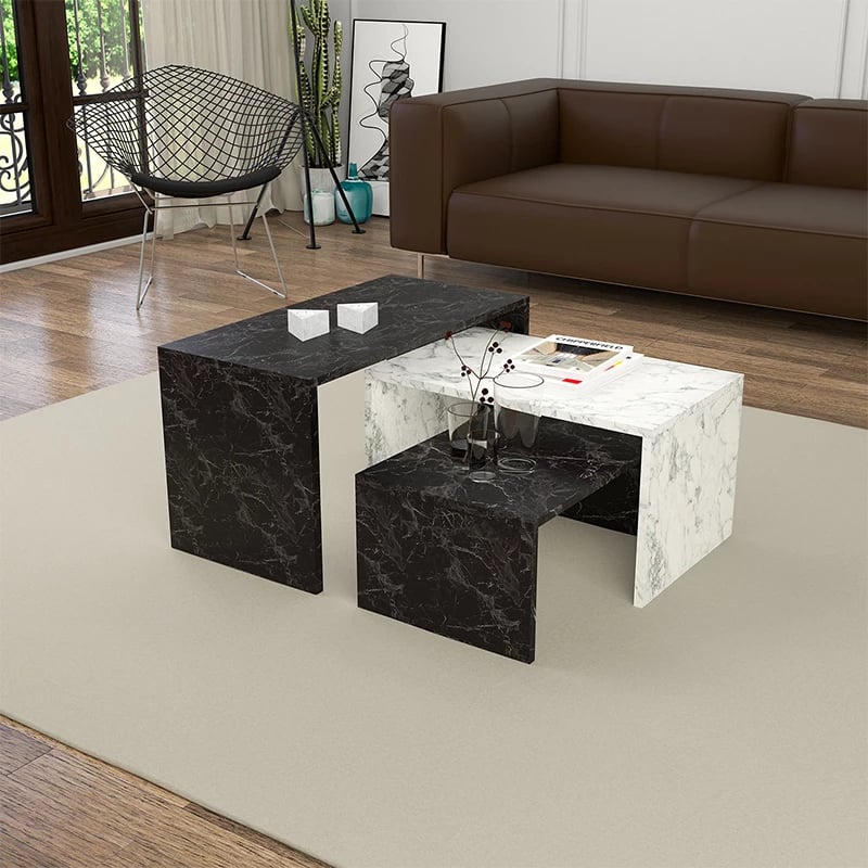 Tavolina kafeje Mabole 3 copë efekt mermeri 65x35x45cm