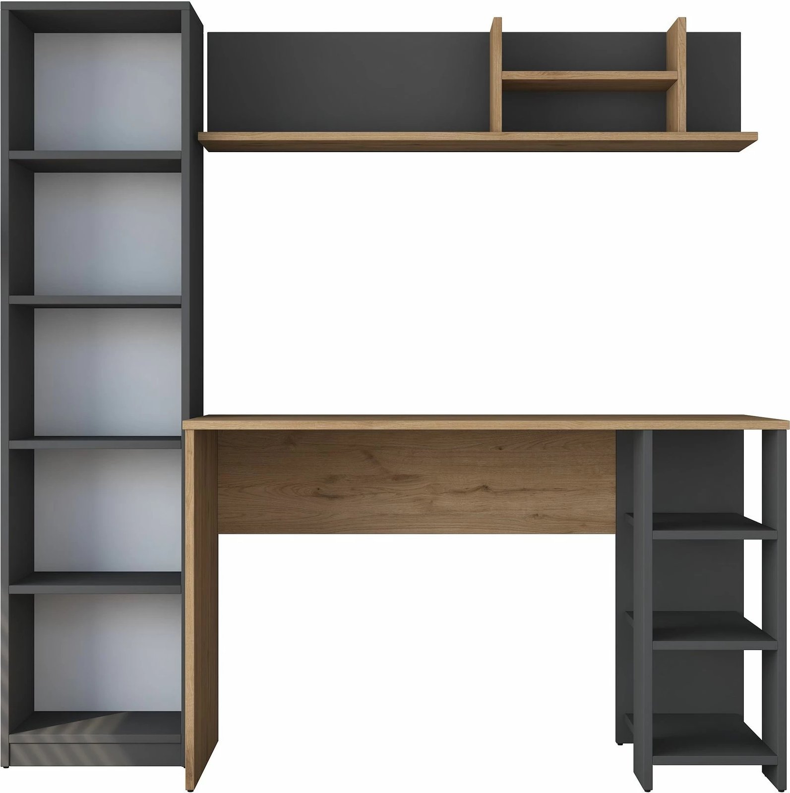 Set tavoline studimi me raft librash Skye Decor, HA125 - 2699, ngjyrë arre dhe antracit
