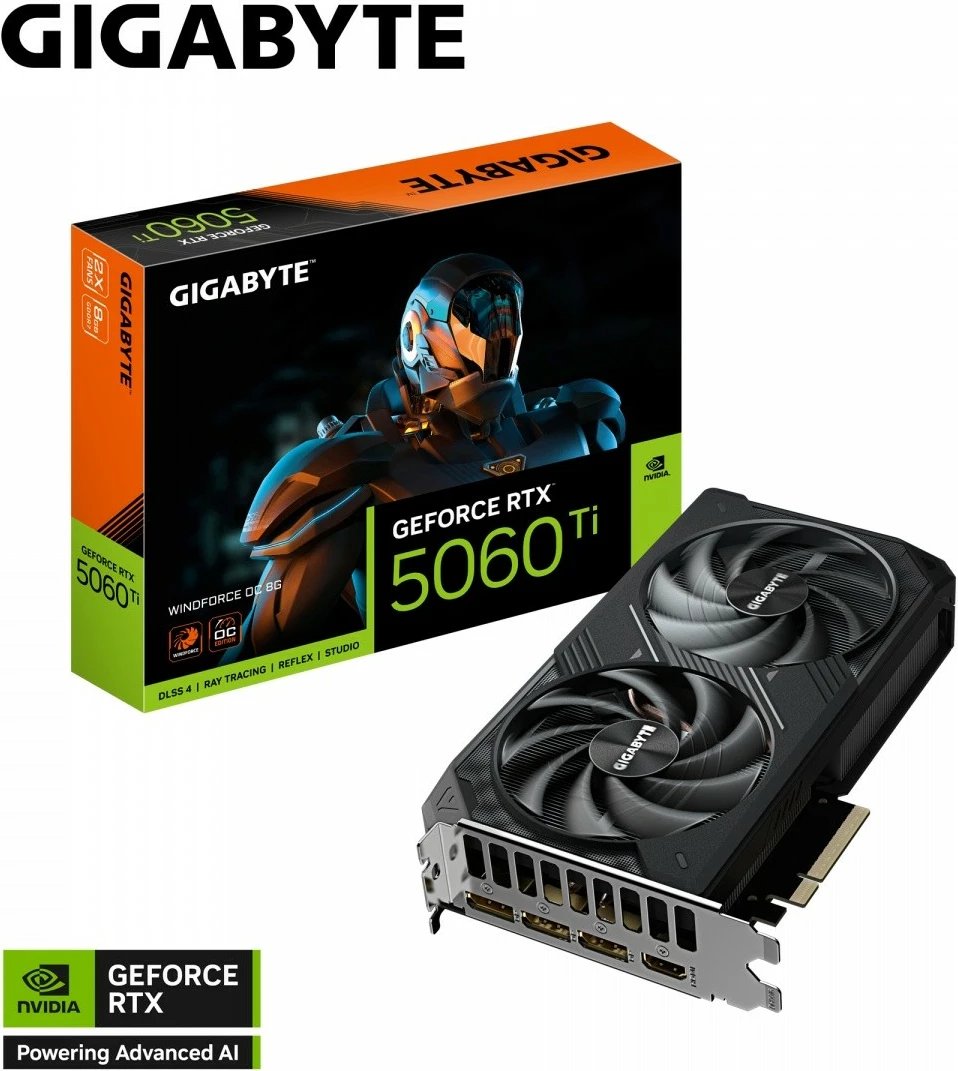 Kartelë grafike Gigabyte GeForce RTX 5060 Ti, 8 GB GDDR7, PCI-E 5.0, Dy ventilatorë, E zezë