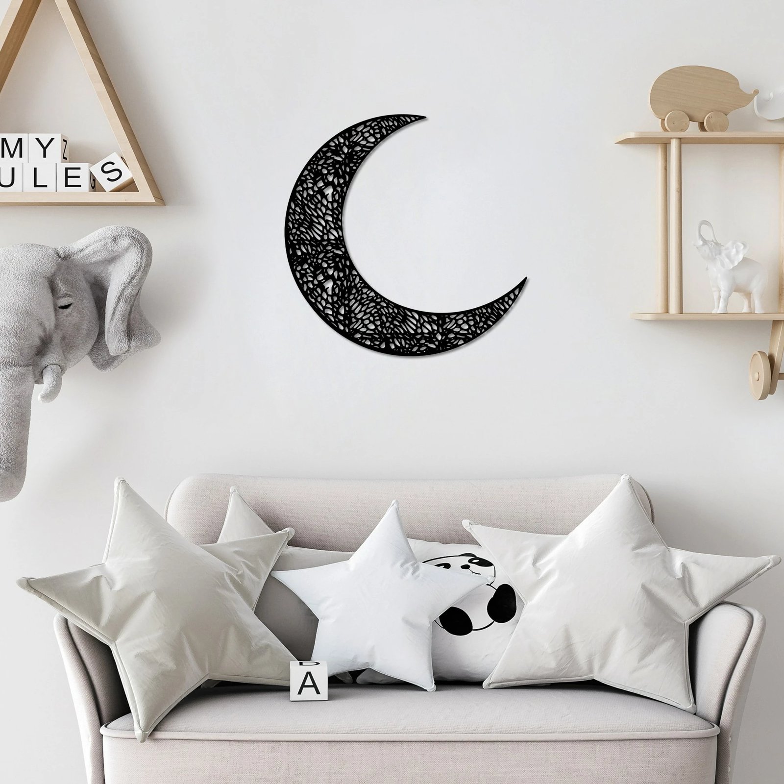 Aksesor dekorativ muri prej metali, gjysmëhëna 3, Wallity, ngjyrë e zezë, 49x49cm