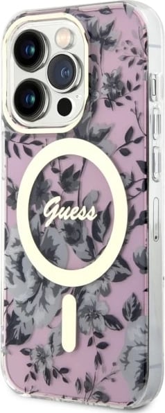 Mbështjellës Guess GUHMP14LHCFWSP për iPhone 14 Pro 6.1", Flower MagSafe, rozë Mbështjellës Guess GUHMP14LHCFWSP për iPhone 14 Pro 6.1", Flower MagSafe, rozë