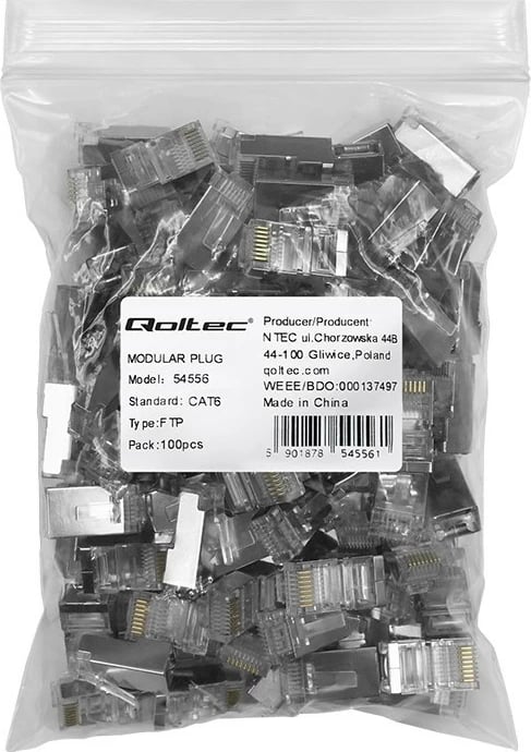 Set lidhës modular RJ45 Qoltec 54556, CAT6, FTP, 100 copë