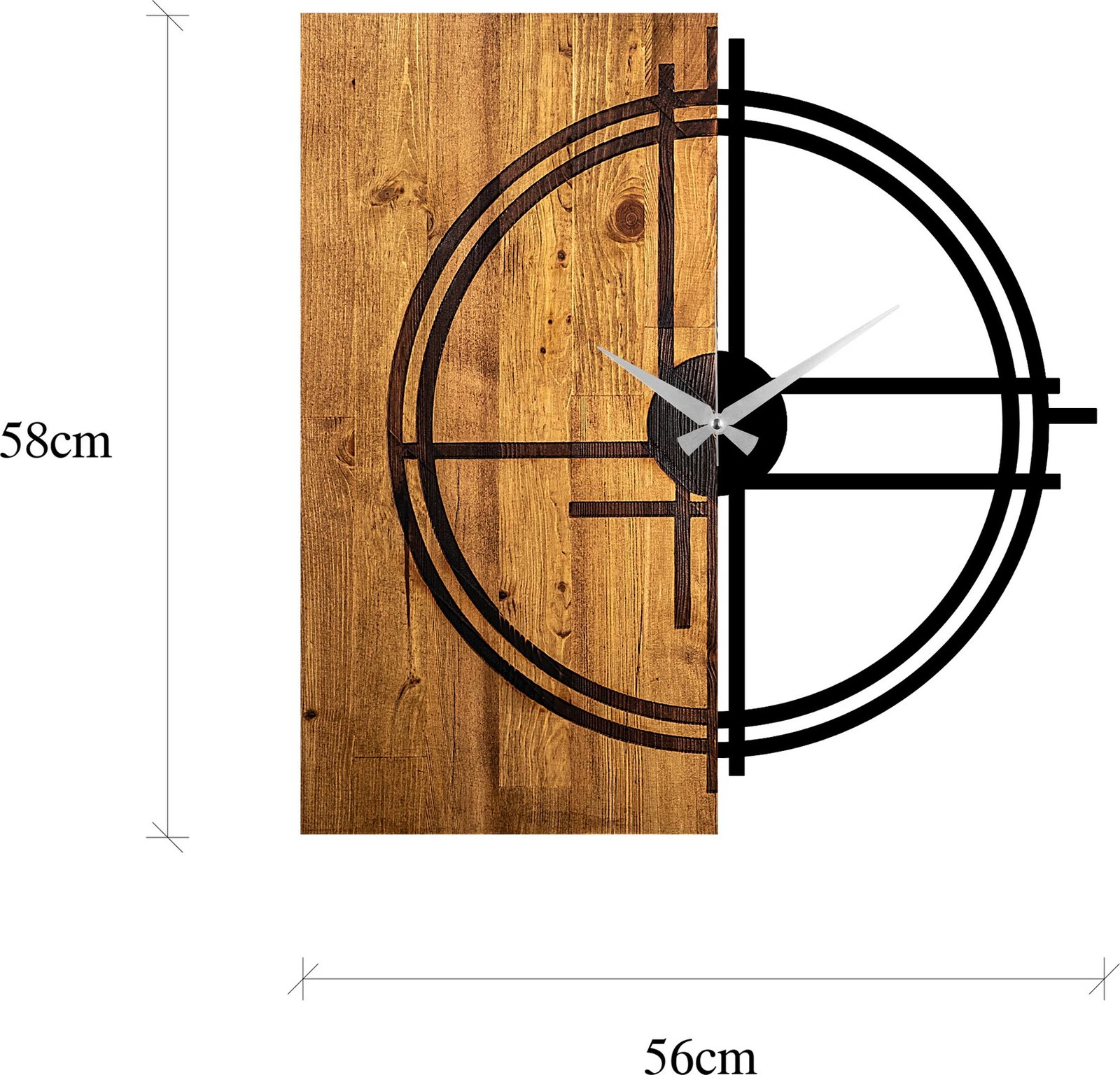 Orë muri dekorative prej druri, Wallity, ngjyrë arrë e çelët dhe e zezë, 56x3x58cm