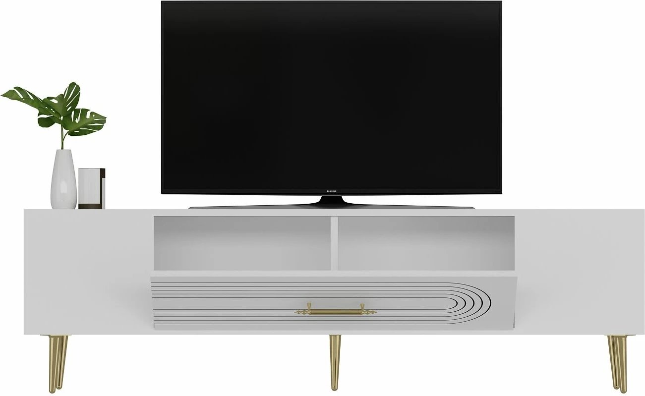 Komodë TV Skye Decor, e bardhë, e artë, Dekol3