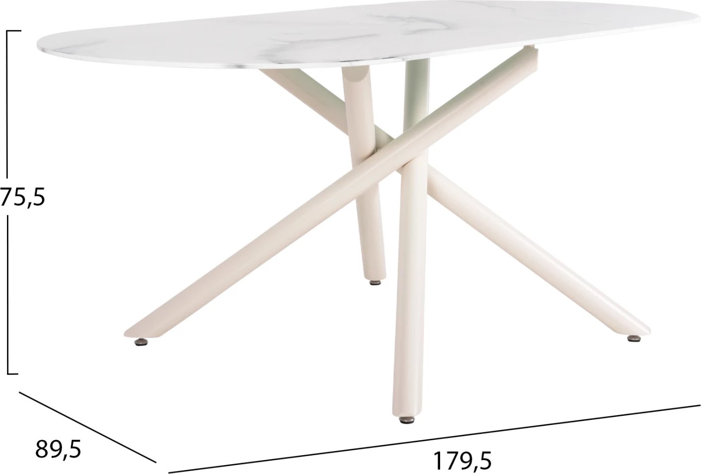 Tavolinë ngrënieje PRENTIS FH9770.01, sipërfaqe qeramike 12mm, mermer i bardhë, këmbë metalike të bardha, 180x90x76H cm