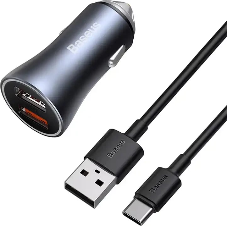 Karikues makinash Baseus Golden Contactor Pro, 2x USB, 40W, me kabllo USB në USB-C 1m, gri