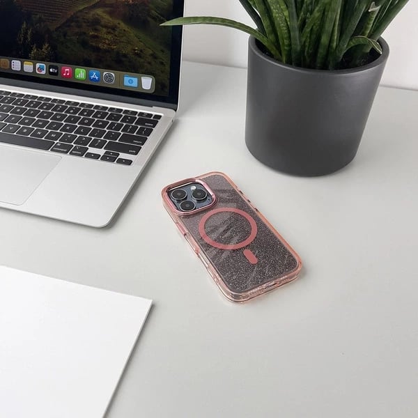 Mbështjellës Hurtel Glitter Case MagSafe për iPhone 16e, Rozë