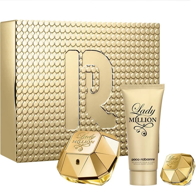 Set Eau de Parfum për femra Paco Rabanne Lady Million, 80ml + balsam trupi 100ml + miniaturë 5ml