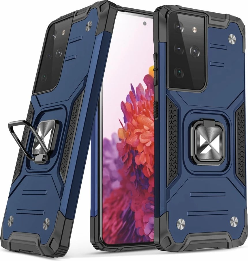 Mbështjellës Wozinsky Ring Armor për Samsung Galaxy S22 Ultra, me mbajtëse unaze, Blu