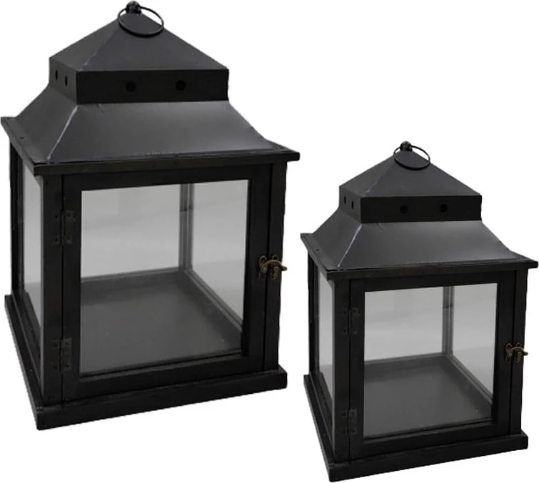 Set llambadarësh dekorativë NUBIA, 2 copë, metal i zi, dru bredhi, 36x36x58 cm