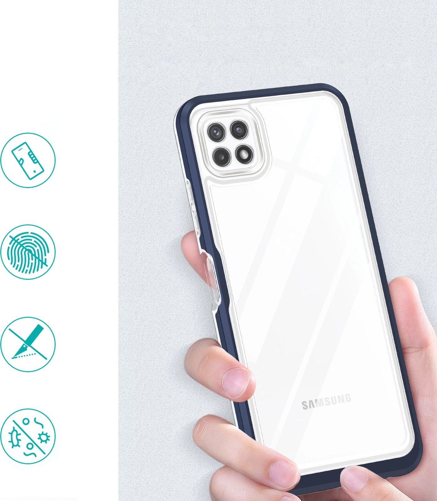 Mbështjellës Hurtel Hybrid Armor Clear 3 in 1 për Samsung Galaxy A22 5G, Blu/Transparent