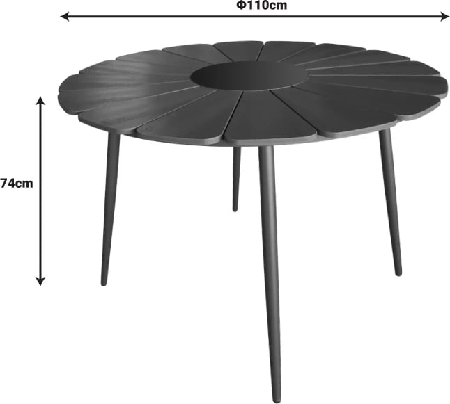 Tavolinë Pinap, alumin i zi, sipërfaqe prej druri të zi, D110x74cm