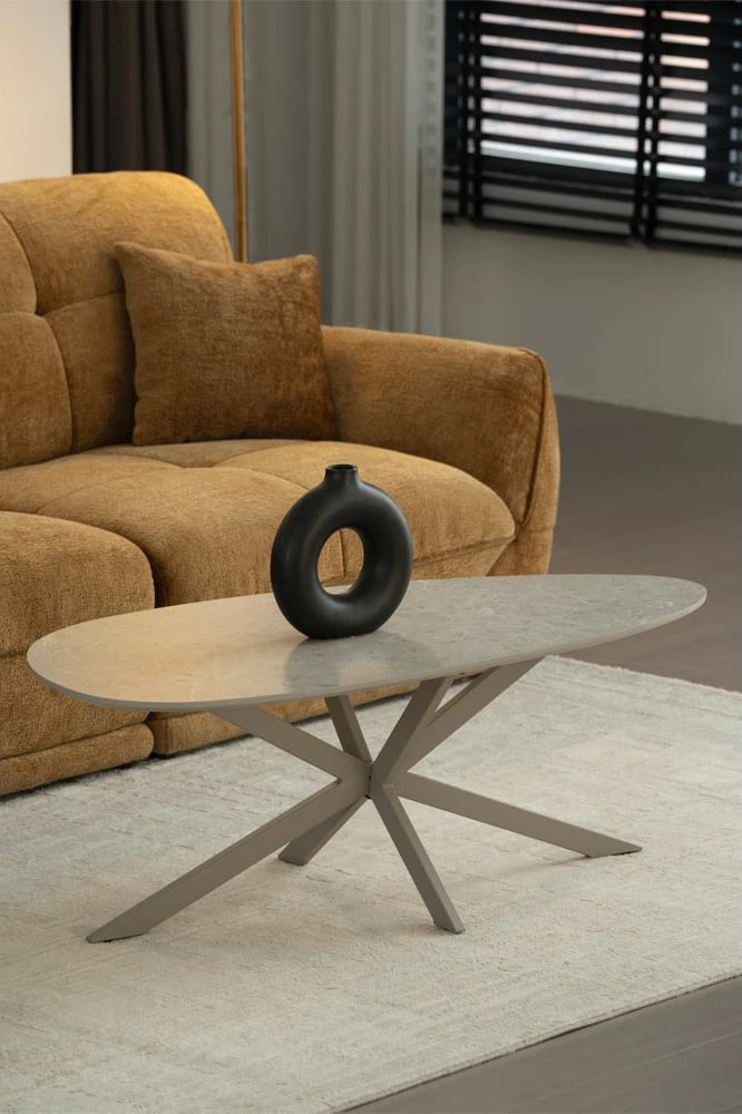 Tavolinë kafeje Caspian, ngjyrë gri me model mermeri latte, 120x60x43cm