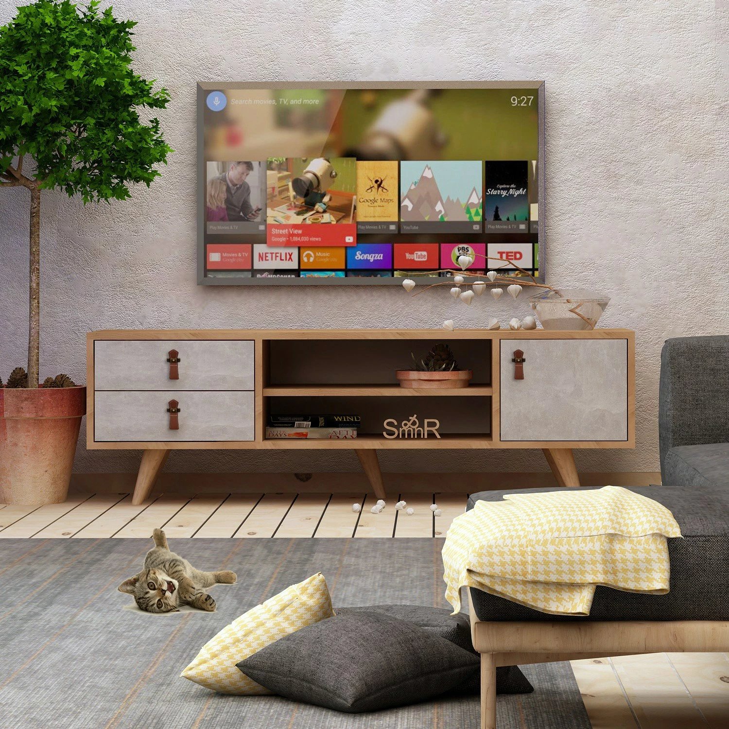 Komodë TV Hanah Home, Seva, ngjyrë lis dhe e bardhë, 120x53x40 cm