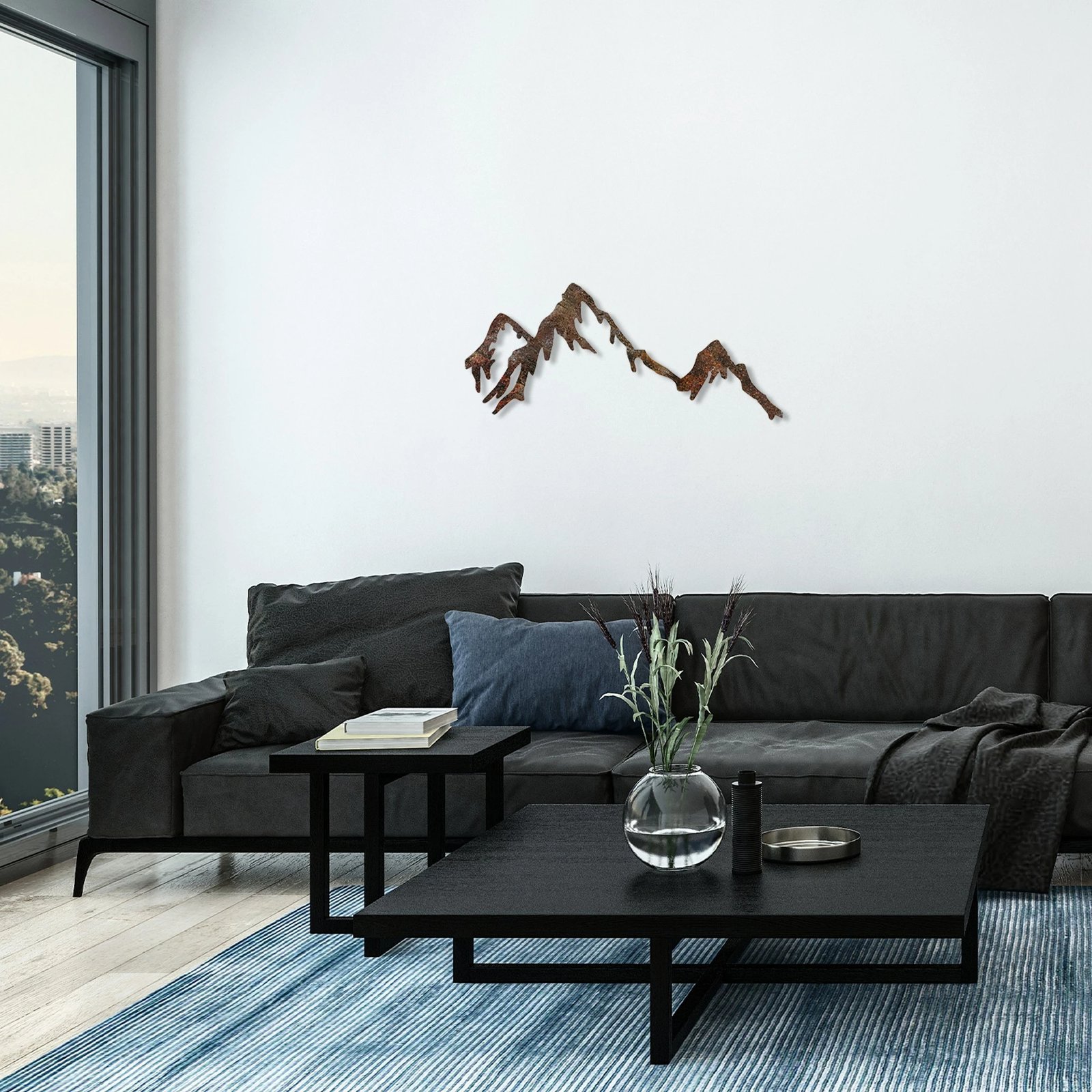 Aksesor dekorativ muri prej metali, Rusty Mountain, ngjyrë antike, 45x70cm