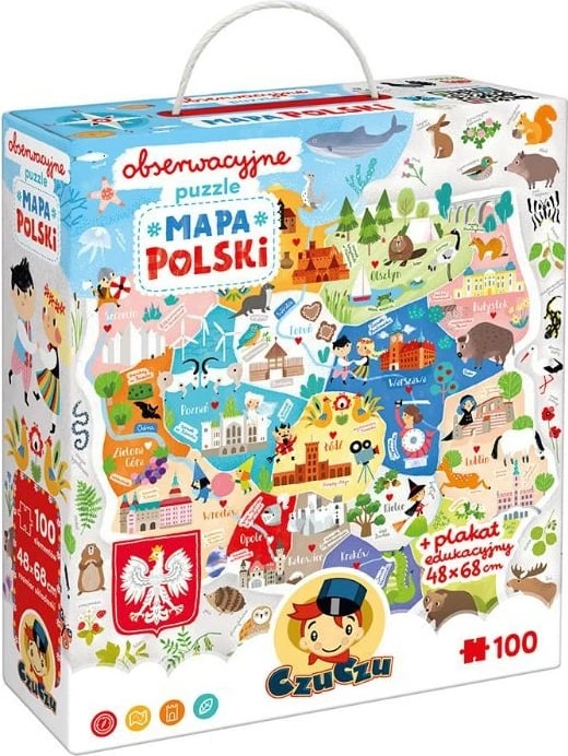 Puzzle edukativ CzuCzu, Mapa e Polonisë, 100 pjesë, me poster, 48x68cm