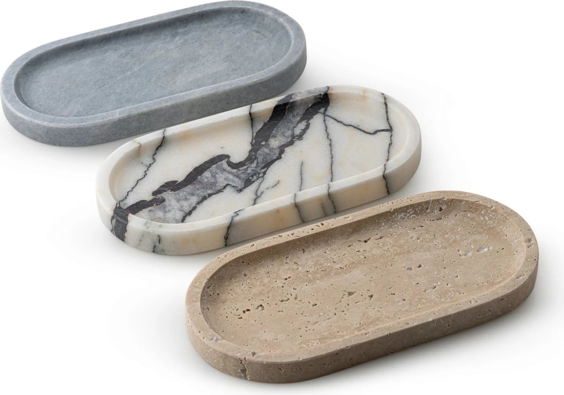 Set pjatash dekorative prej mermeri, 3 copë