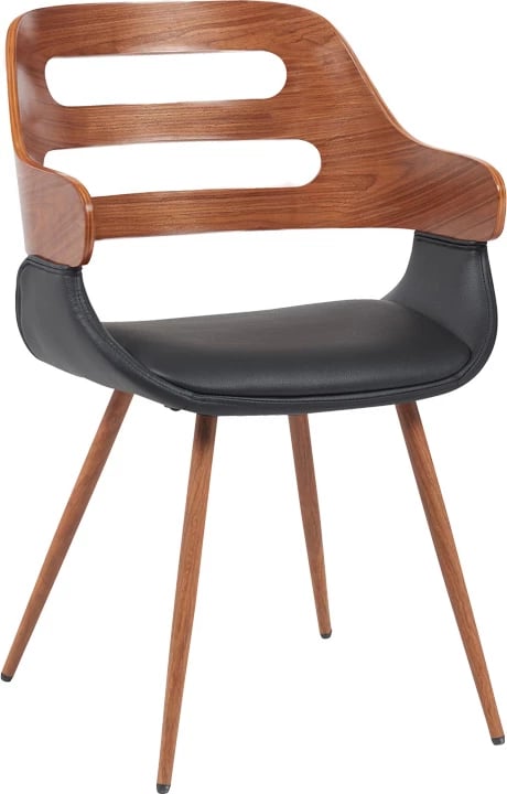 Karrige Fern, lëkurë PU e zezë, dru arre, 52x59x80cm