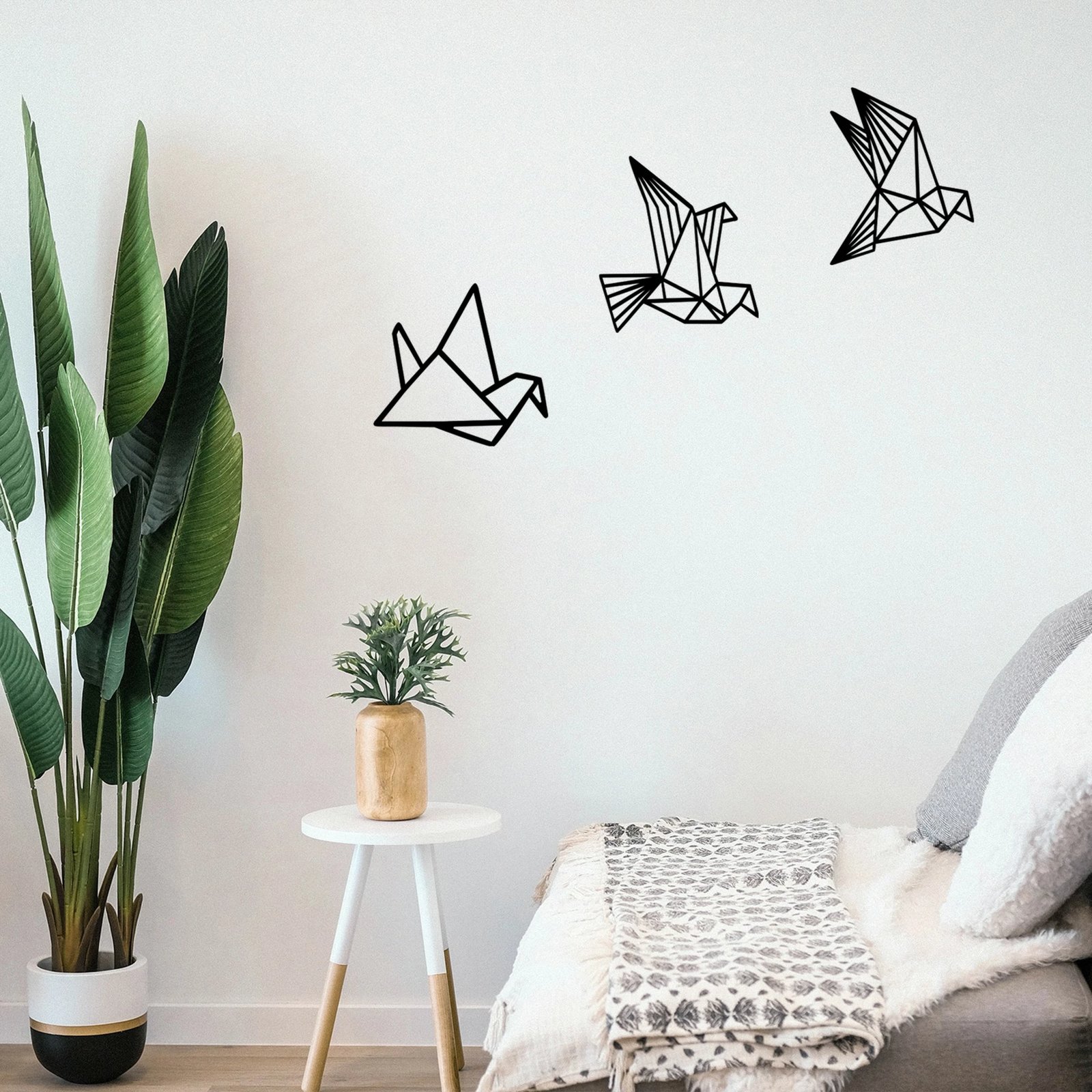 Aksesor dekorativ muri prej druri, Wallity Oragami, ngjyrë e zezë, set me 3 copë