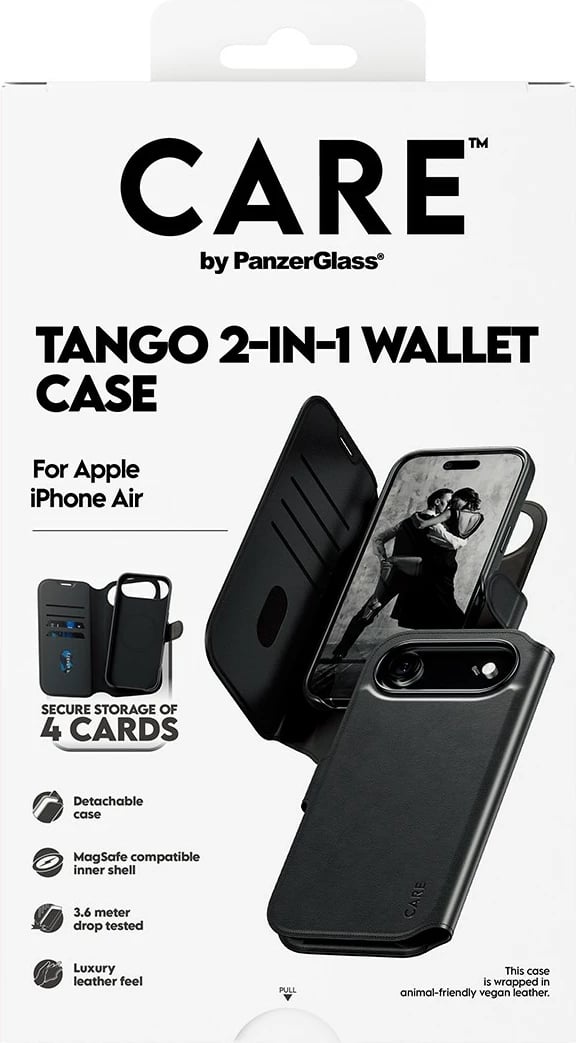 Mbështjellës PanzerGlass CARE Feature Case Tango 2in1 Wallet MagSafe për iPhone, zi