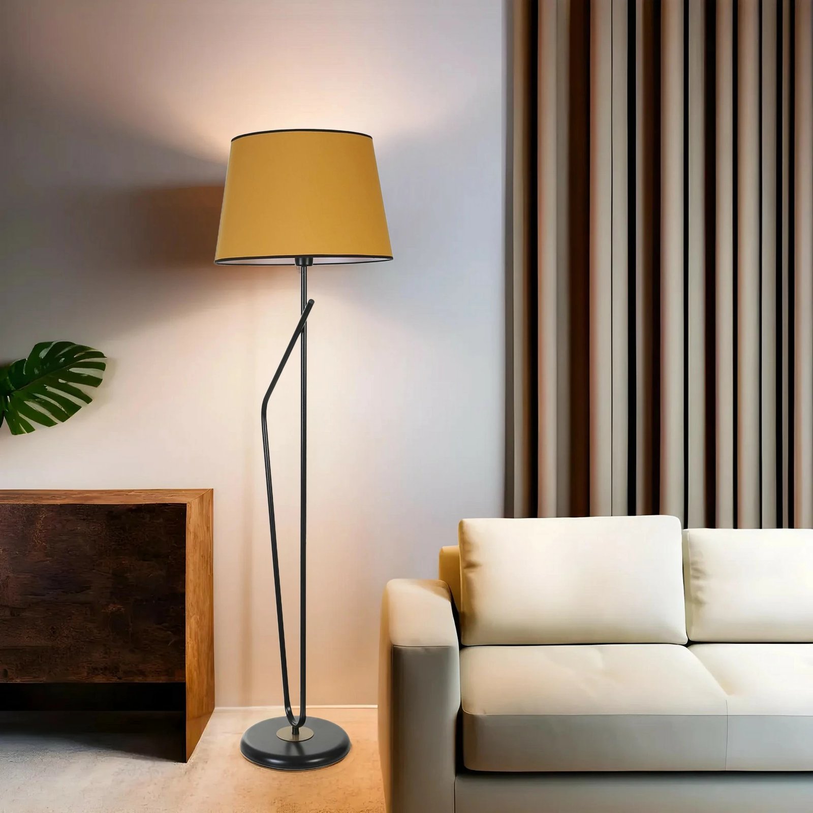 Llambë dyshemeje Opviq, 8824-3, trup metalik, kapak prej tekstili, e zezë dhe mustardë, 160cm