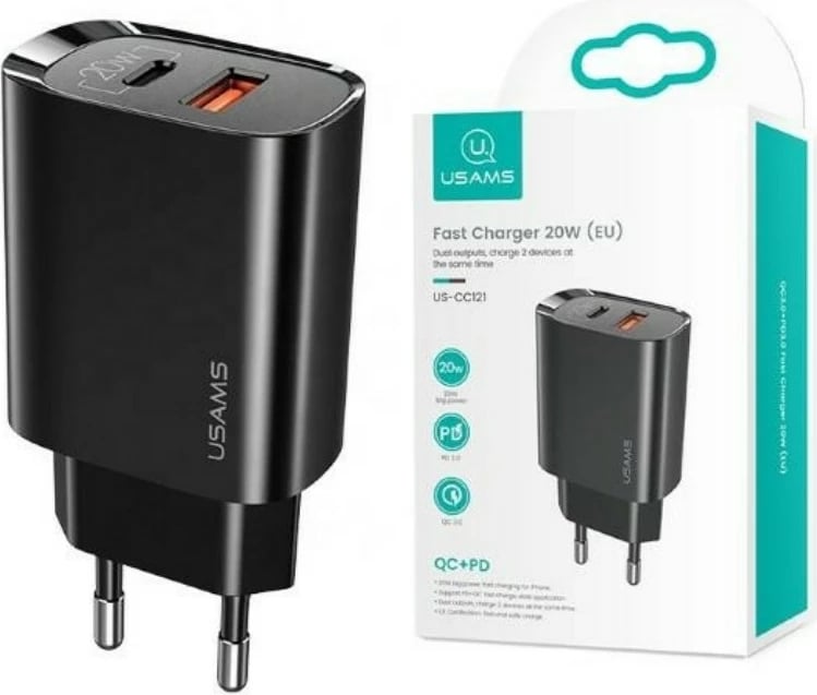 Karikues rrjeti USAMS T35 US-CC121, 20W, 1x USB-C PD3.0 + 1x USB QC3.0, i zi