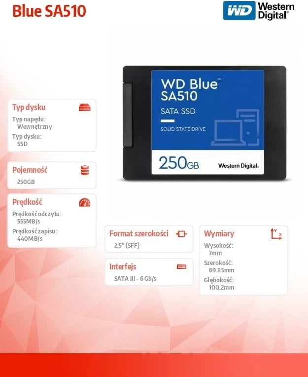 SSD Western Digital Blue SA510, 250GB, 2.5 inç, SATA III