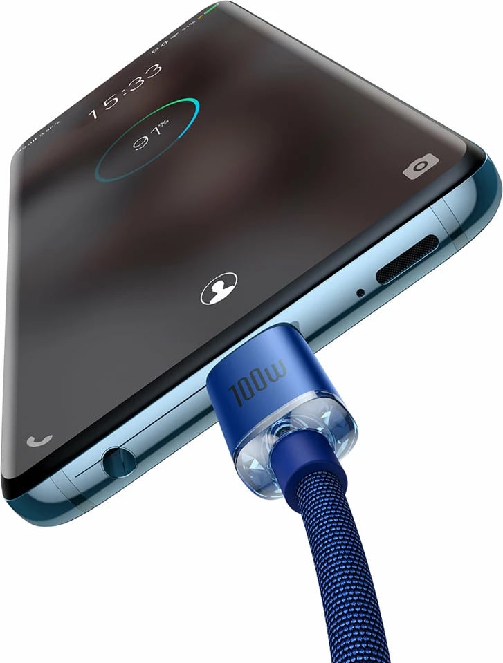 Kabllo USB-C në USB-C Baseus Crystal Shine Series CAJY000603, 1.2m, 100W, Blu