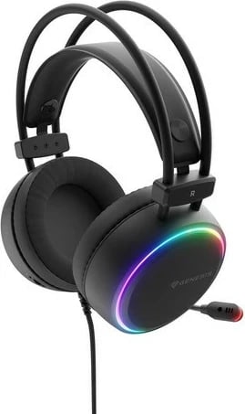 Kufje Genesis Neon 613 G2 RGB, me mikrofon, me kabllo, të zeza