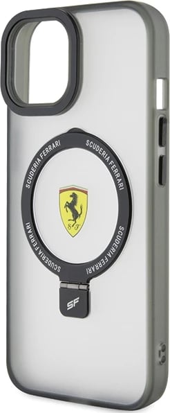 Mbështjellës Ferrari FEHMP15SUSCAK për iPhone 15 6.1", Ring Stand, MagSafe, zi