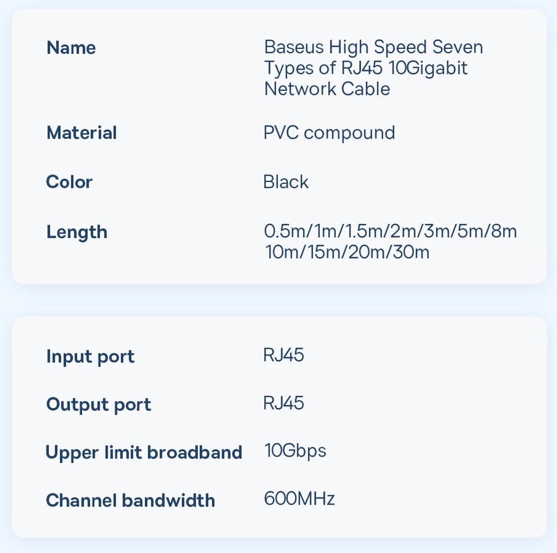 Kabllo rrjeti Baseus Speed Seven, Cat 7, RJ45, 1m, e zezë