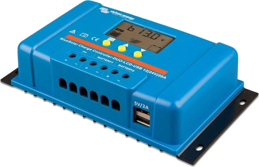 Kontrollues i ngarkimit Victron Energy PWM Duo LCD&USB 12/24V-20A, blu
