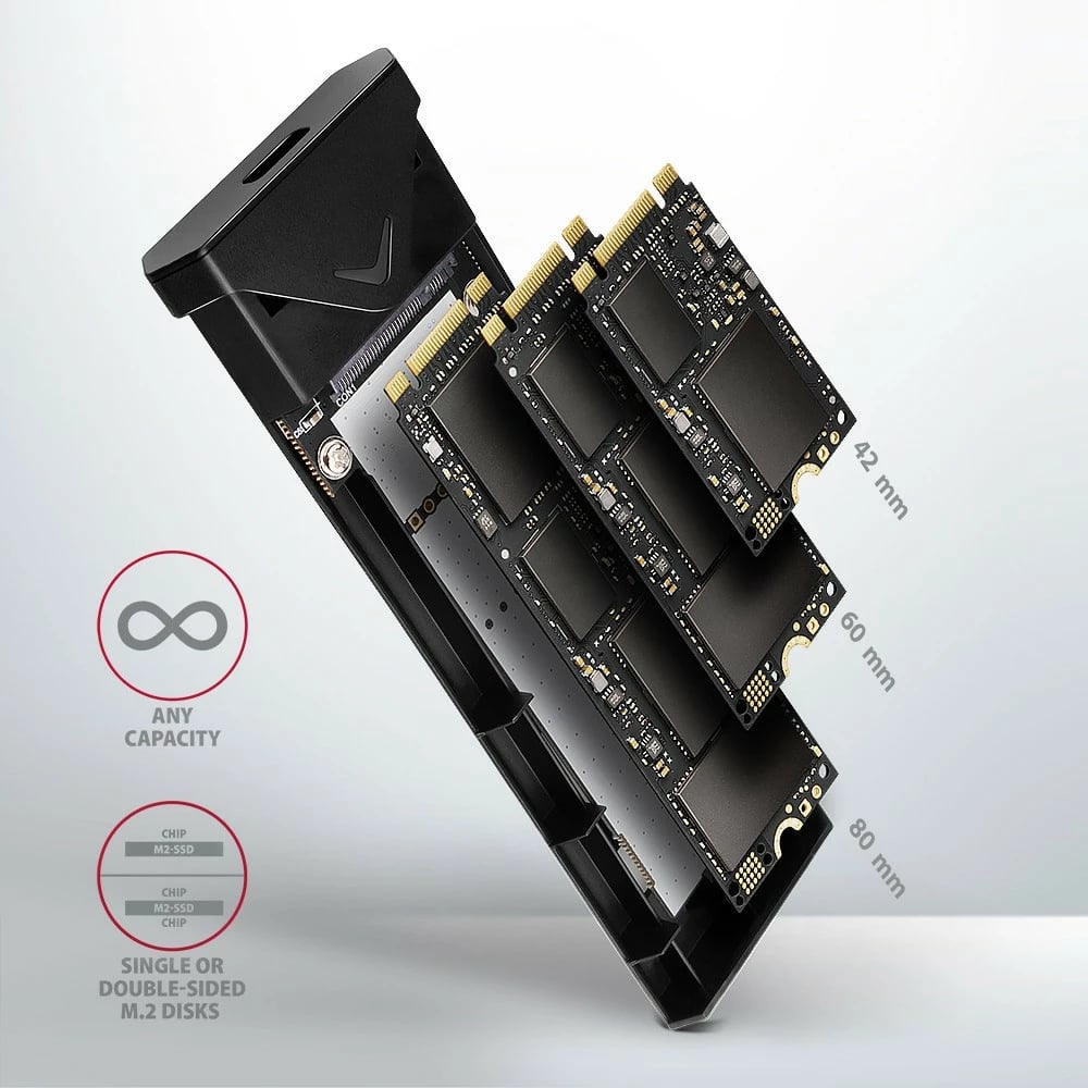 Kasë e jashtme AXAGON EEM2-UB2 për M.2 NVMe SSD, USB-C 3.2 Gen 2, e zezë