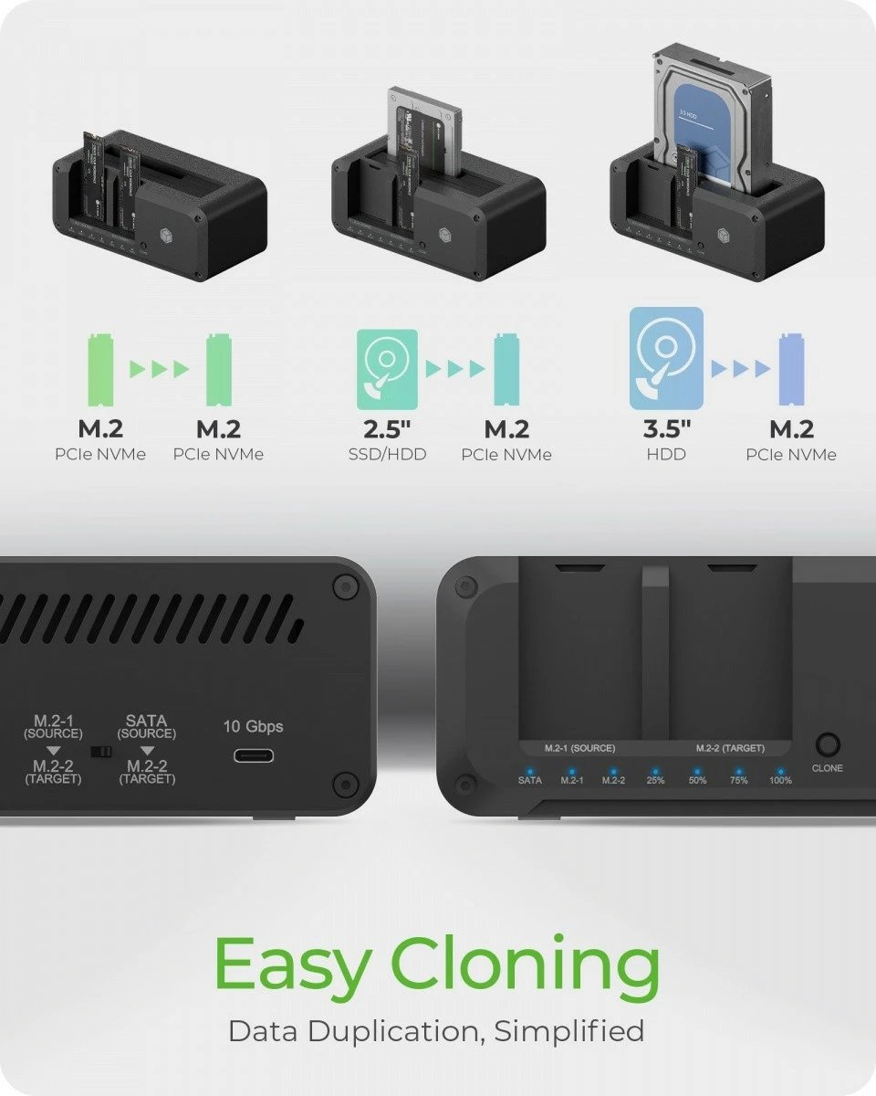 Stacion klonimi dhe docking IcyBox IB-2924MSCL-C31, 3 slote, USB 3.2, i zi