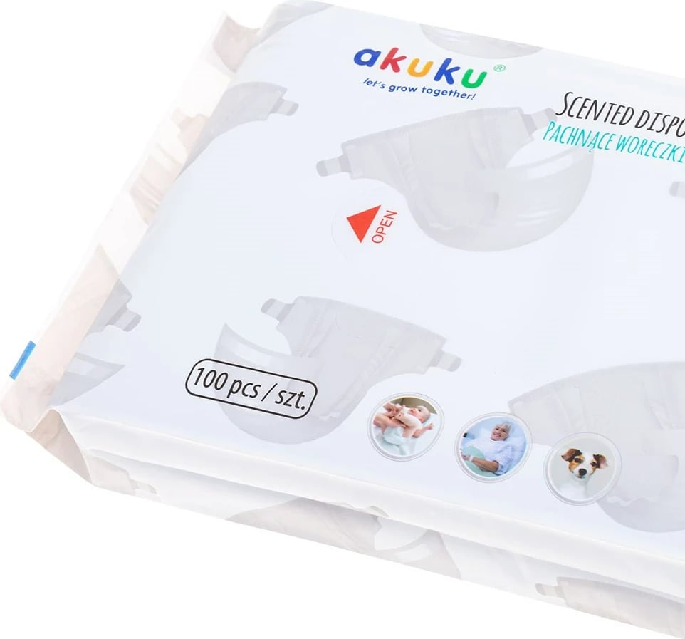 Qese higjienike të parfumuara për pelena, AKUKU, njëpërdorimshme, me mbyllje të thjeshtë, blu, paketim 100 copë