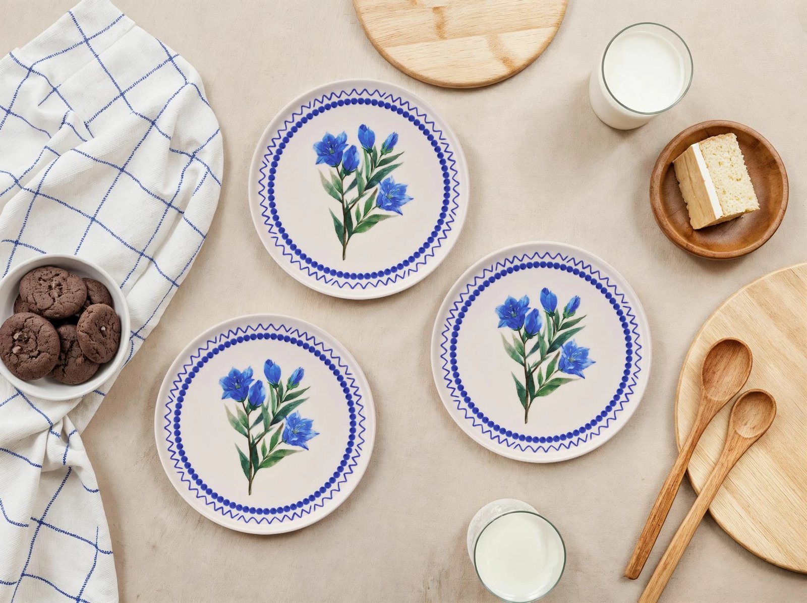 Set pjatash ëmbëlsirash (6 copë), Hermia Concept, degë blu