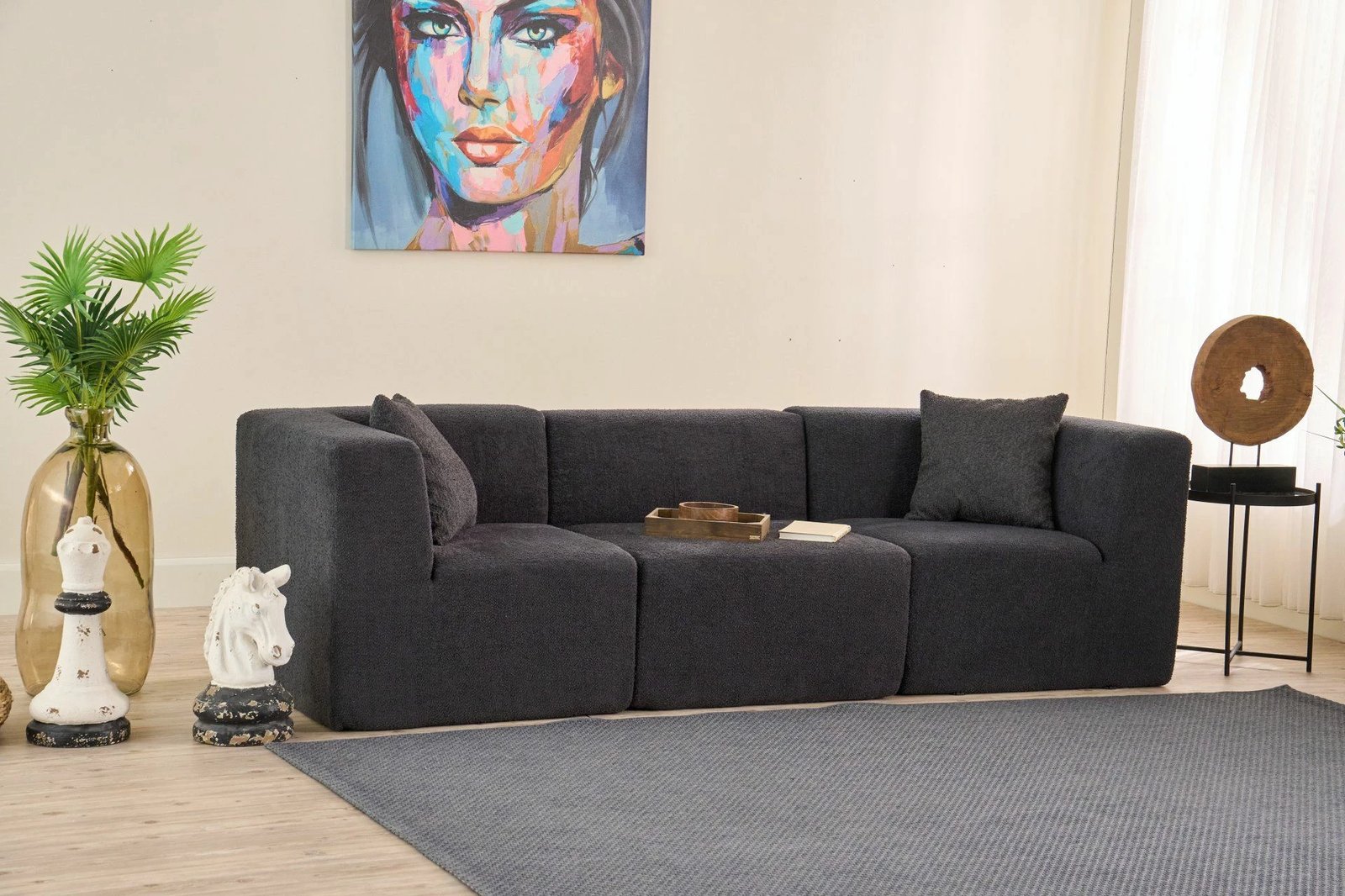 Divan treshe Atelier del Sofa, ngjyrë antracit, 3 pjesë