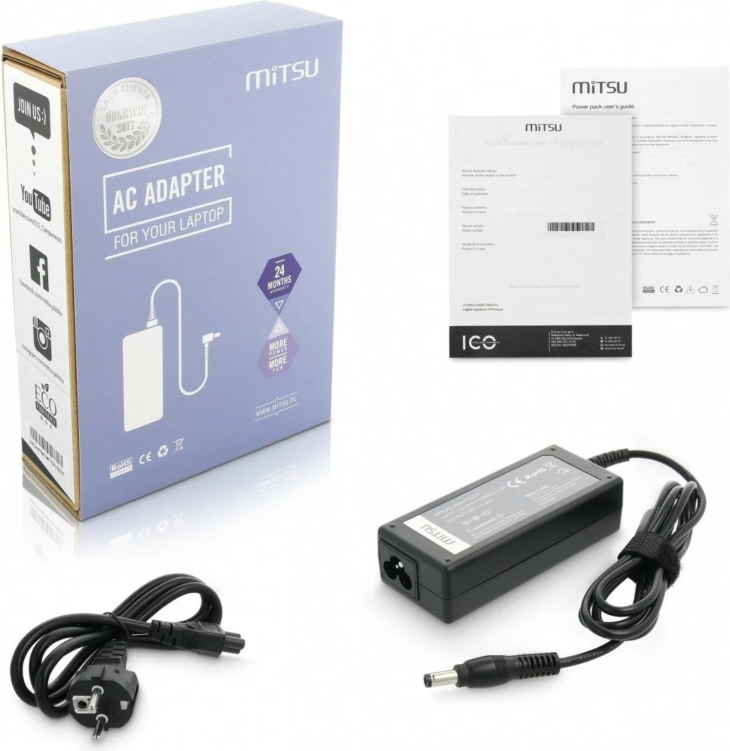 Karikues laptopi Mitsu ZM/LIT20325, 20V 3.25A, 65W, për Fujitsu/Maxdata, i zi