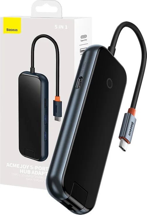 Kasë Baseus AcmeJoy 5-Port HUB Adapter USB-C, 2x USB 3.0, USB 2.0, USB-C PD, RJ45, Gri