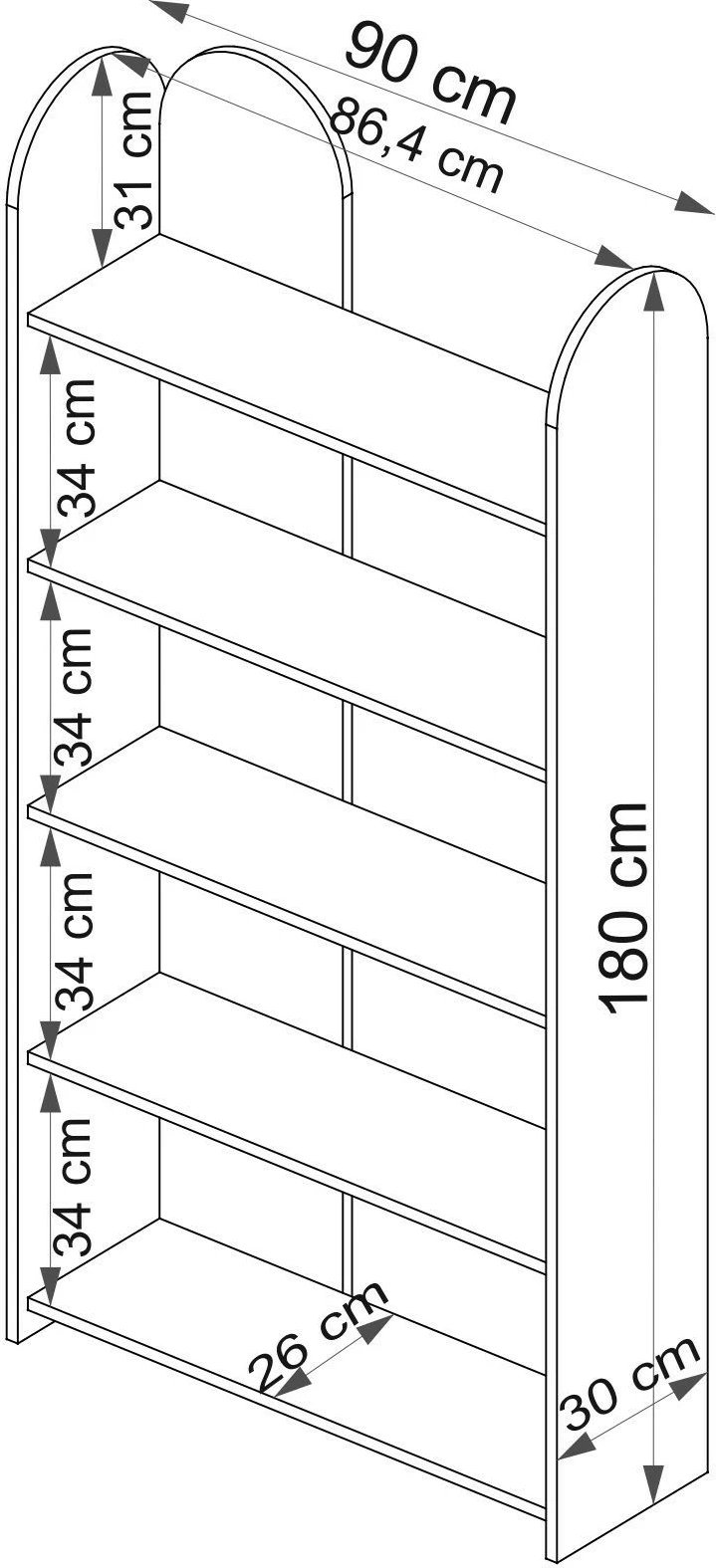 Raft librash Hanah Home, Mindy, ngjyrë safir dhe e bardhë, 90x30x180cm