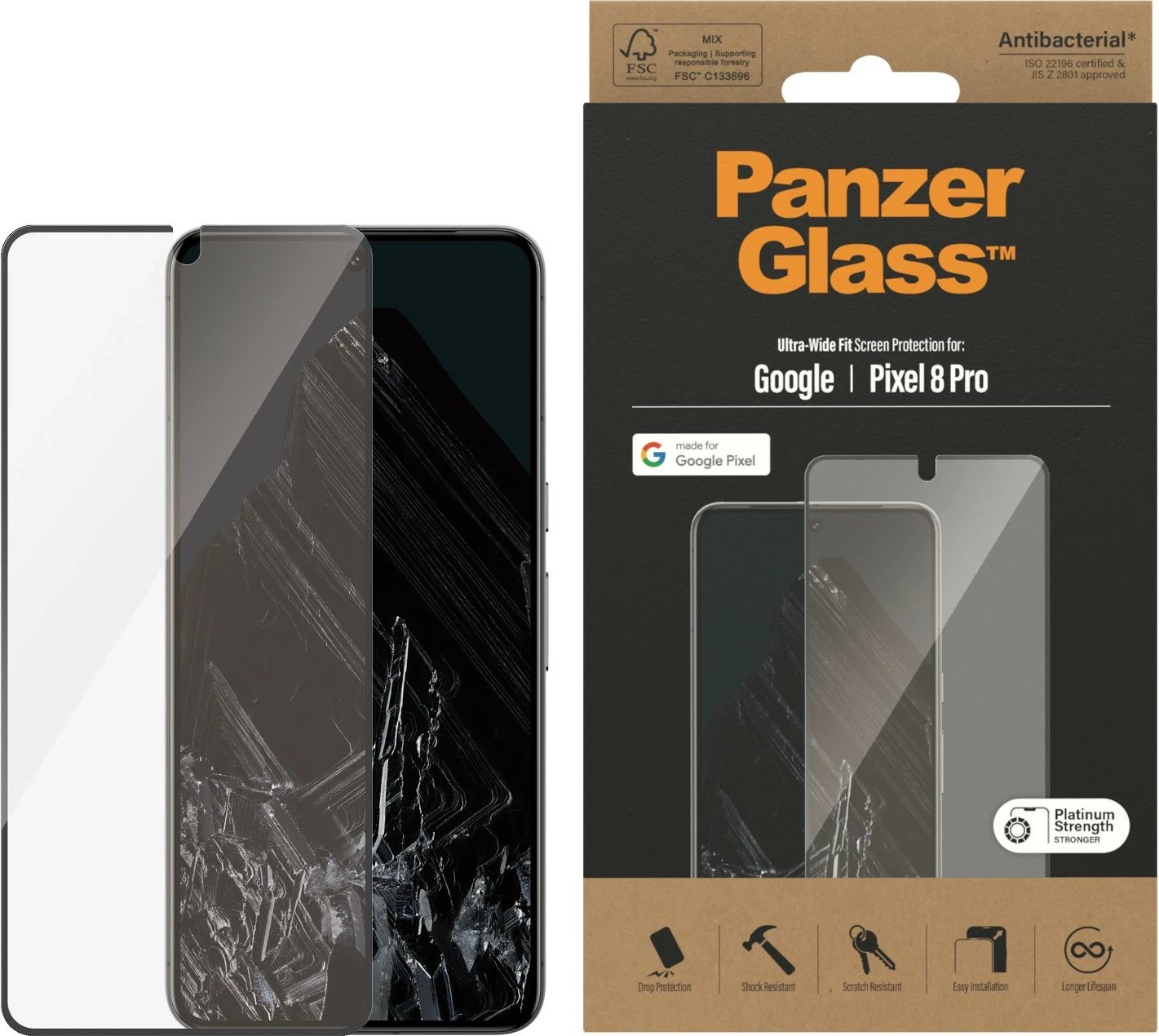 Mbrojtës ekrani PanzerGlass për Google Pixel 8 Pro, 0.2mm, transparent