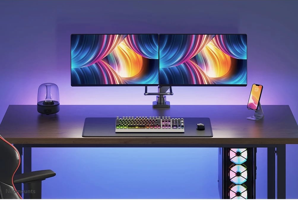 Krah monitori Neomounts NM-D775DXBLACK, për 2 ekrane, 32 inç, kapëse/gromet, i zi