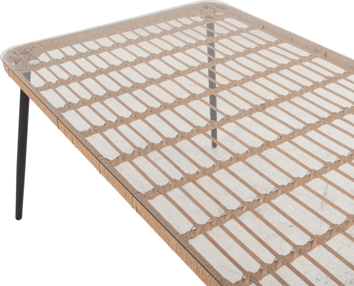 Tavolinë drejtkëndore për ngrënie, ALLEGRA, FH5538.11, metal i zi, ratan natyral, 159,5x89,5x72H cm