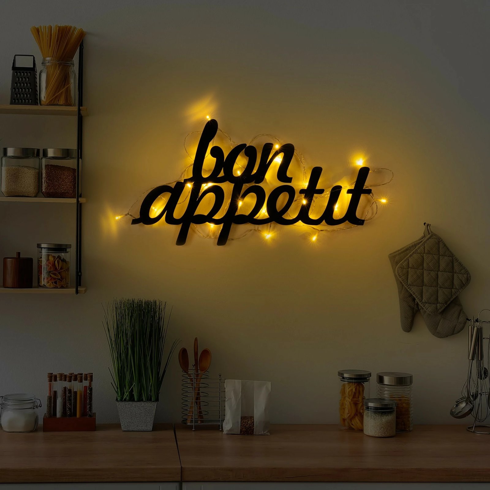 Aksesor dekorativ metalik për mur, Wallity, Bon Appetit 171, ngjyrë e zezë, 30x50cm